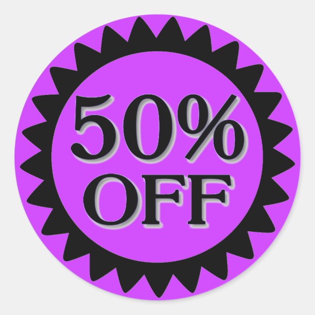 Vente 50% de stickers en cercle noir violet (Devant)