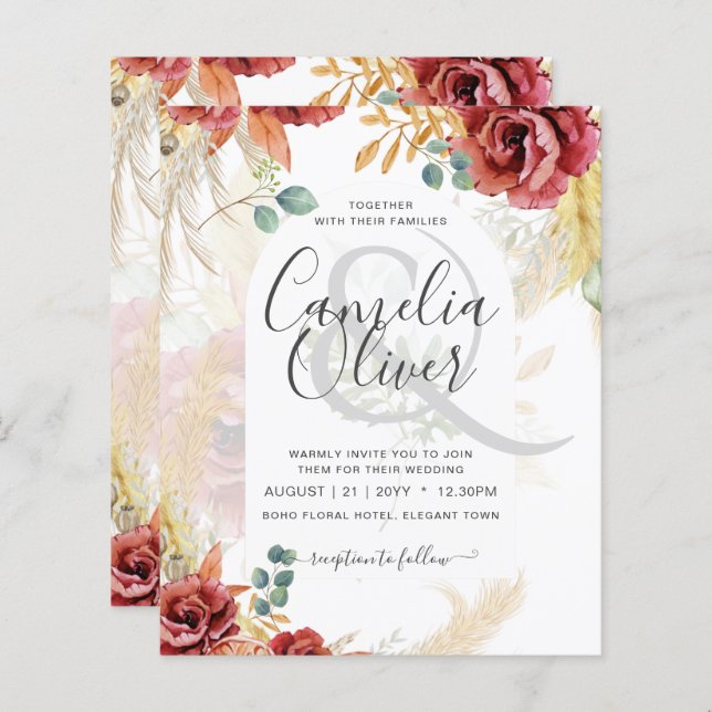 VENTE ! Boho Burgundy Gold Floral Country Grange F (Devant / Derrière)