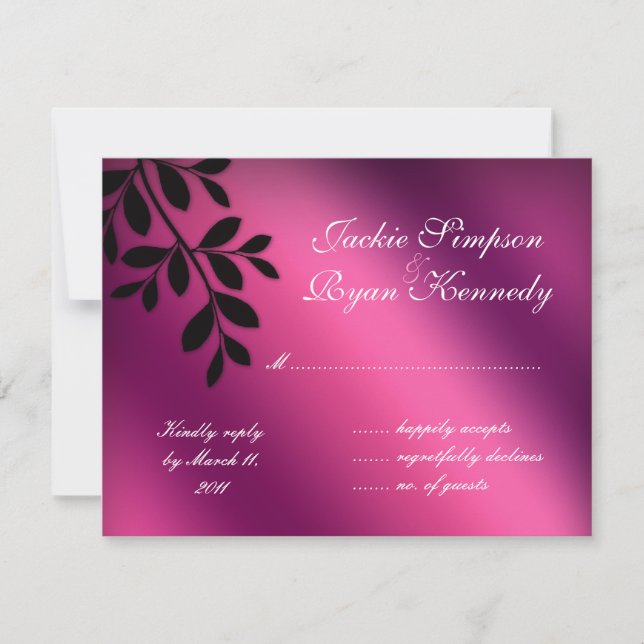 VENTE ! Carte de réponse RSVP Feuilles rose violet (Devant)