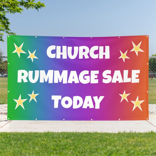 Vente de charité de l'église ! Bannière arc-en-cie (Dehors)