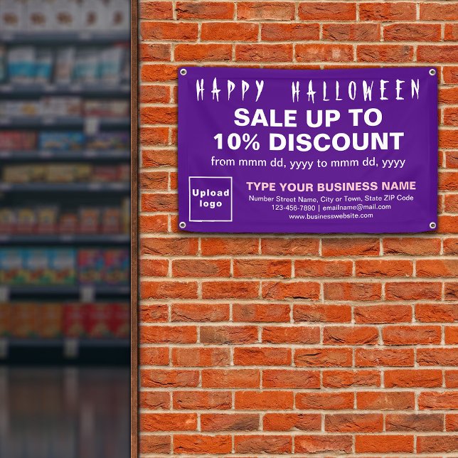 Vente de Halloween d'affaires sur une bannière rec (Attract more customers this holiday. Business Halloween sale on purple rectangle banner.)