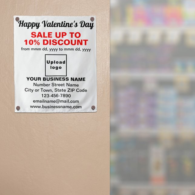 Vente de Saint-Valentin d'affaires sur Tapisserie  (Business Valentine sale on white tapestry on store entrance. Signage to attract more customers.)