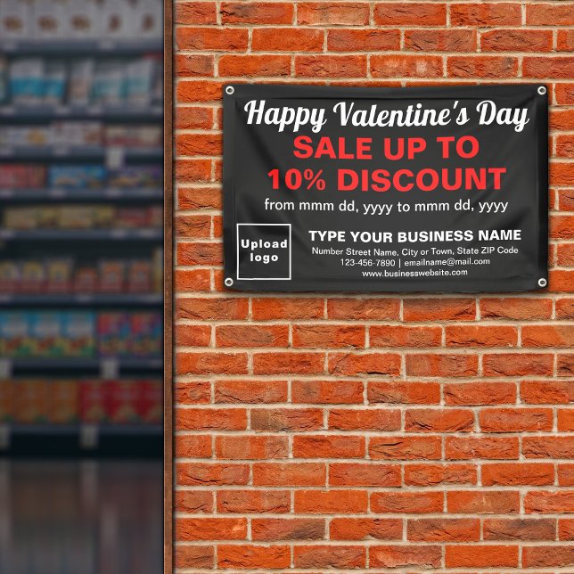 Vente de Saint-Valentin sur bannière rectangle noi (Attract more customers this Valentine's Day. Business Valentine sale on black rectangle banner.)