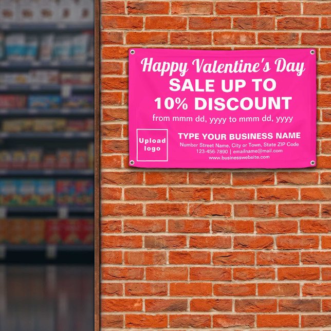 Vente de Saint-Valentin sur bannière rectangle ros (Attract more customers this Valentine's Day. Business Valentine sale on pink rectangle banner.)