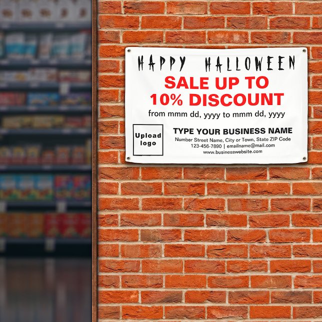Vente d'Halloween d'affaires sur bannière rectangl (Attract more customers this holiday. Business Halloween sale on white rectangle banner.)