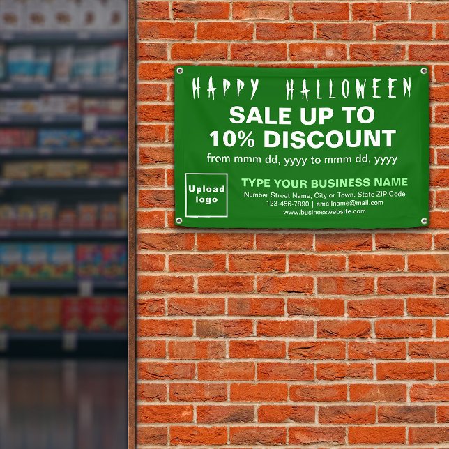 Vente d'Halloween d'affaires sur bannière rectangl (Attract more customers this holiday. Business Halloween sale on green rectangle banner.)