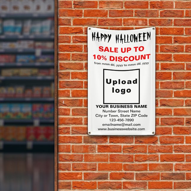 Vente d'Halloween d'affaires sur une bannière blan (Attract more customers this holiday. Business Halloween sale on white banner.)
