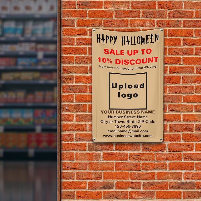 Vente d'Halloween d'affaires sur une bannière Brow (Attract more customers this holiday. Business Halloween sale on light brown banner.)