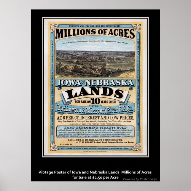 Vente foncière poster vintage Iowa/Nebraska (Devant)
