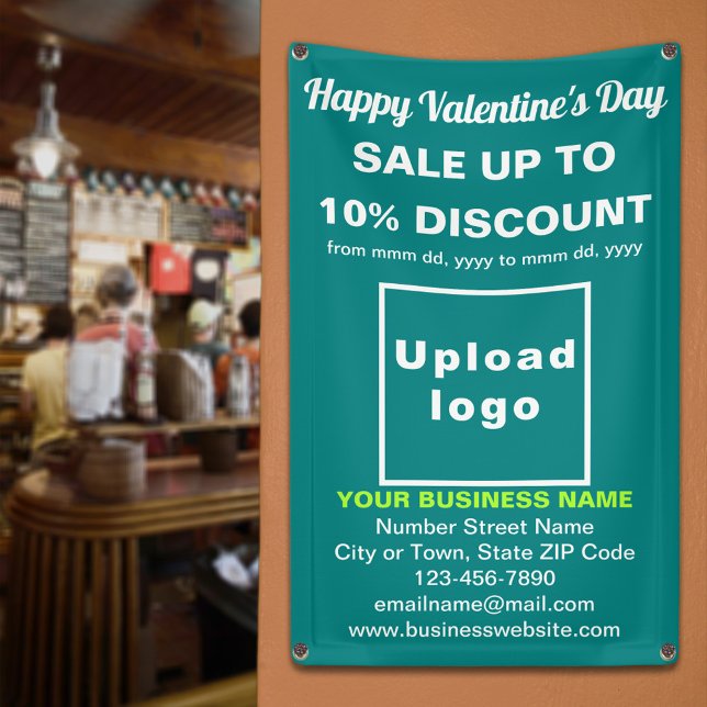 Vente Valentine d'affaires sur bannière verte Turq (Business Valentine sale on teal green banner. Signage to attract more customers.)