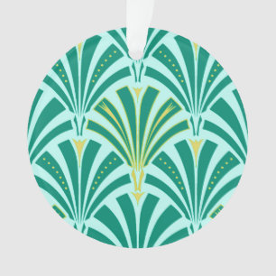 Ventilateur Art déco motif - turquoise sur aqua