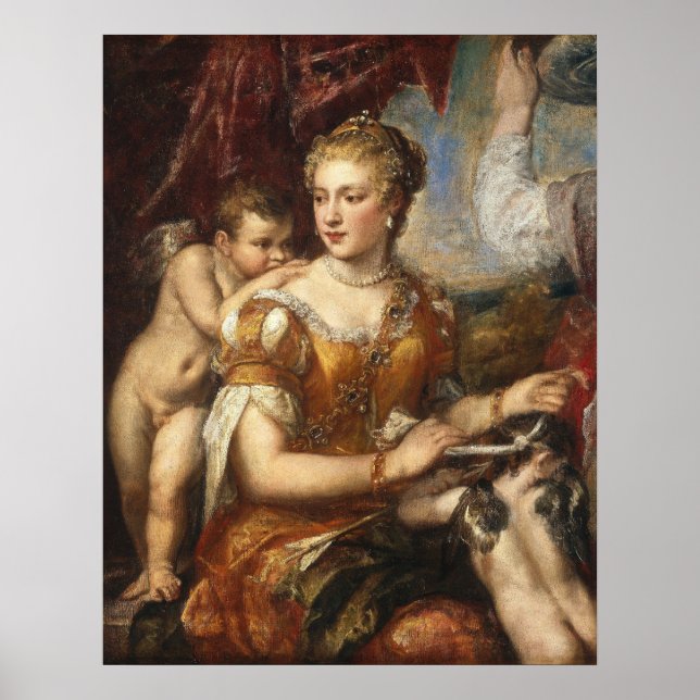 Vénus bandant les yeux de Cupidon - Titian Affiche (Devant)