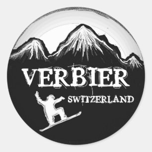 Verbier Suisse blanc noir autocollants de snowboar