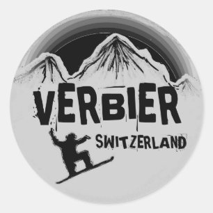 Verbier Suisse blanc noir autocollants de snowboar