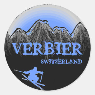 Verbier Suisse Skier bleu montagnes autocollants