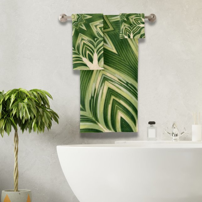 verdure abstraite botanique palmier tropical feuil (greenery abstract botanical tropical palm leaves bath towel set)