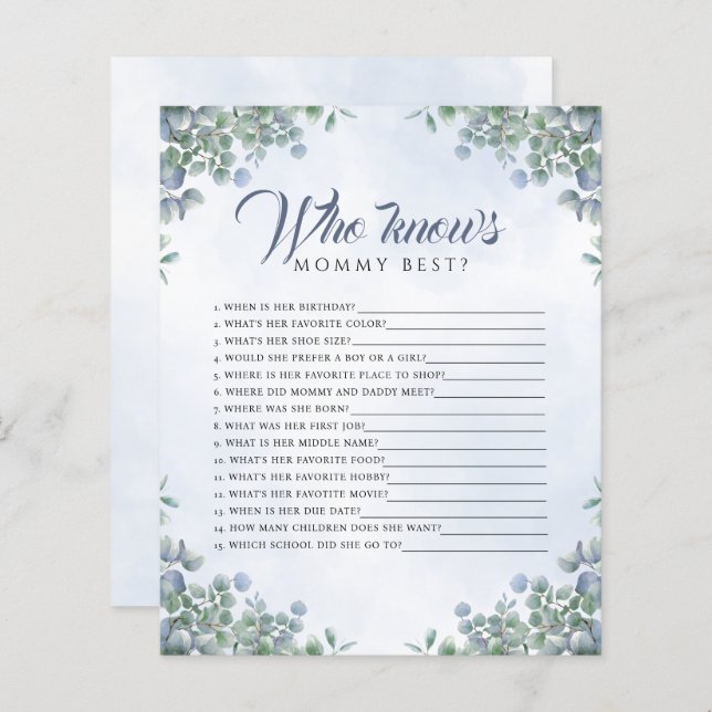 Verdure Aquarelle Bleue Qui Connaît Maman Jeu Bébé (Devant / Derrière)