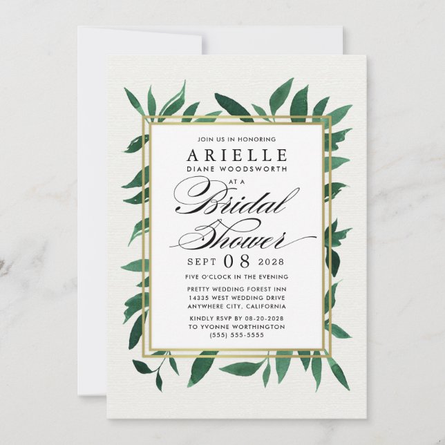 Verdure Aquarelle Bridal Shower Invitations (Devant)