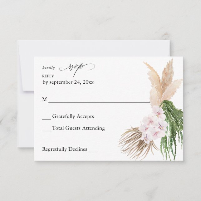 Verdure Bohème Tropical Floral sans Repas RSVP (Devant)