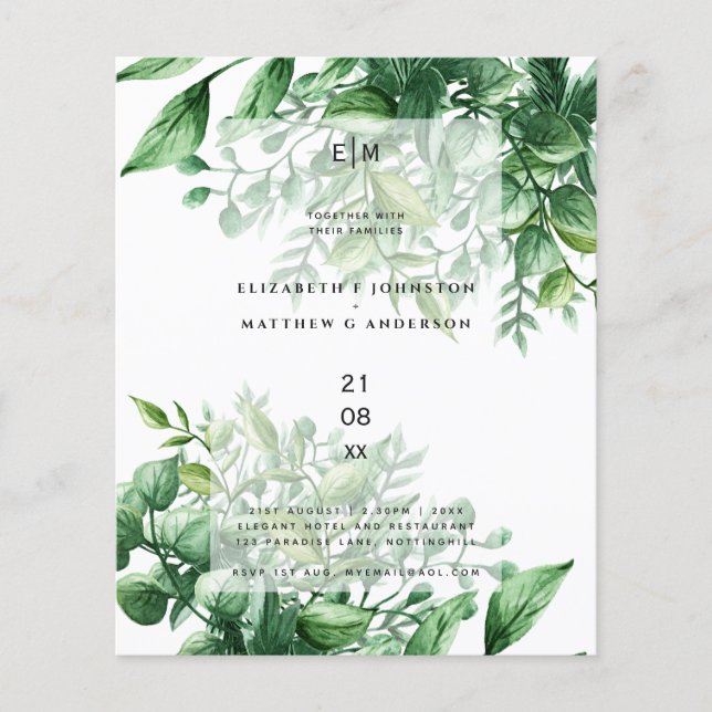 Verdure botanique Budget Faire-part de mariage ver (Devant)