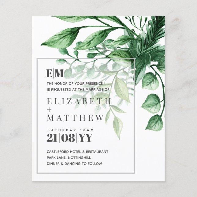 Verdure botanique Budget Faire-part de mariage ver (Devant)