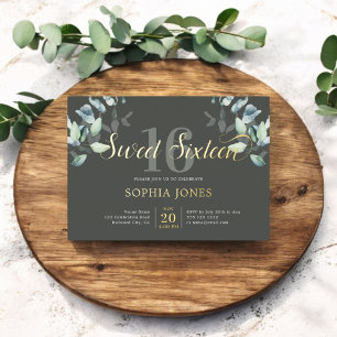 Verdure Botanique Script Sweet 16 Foil Invitation