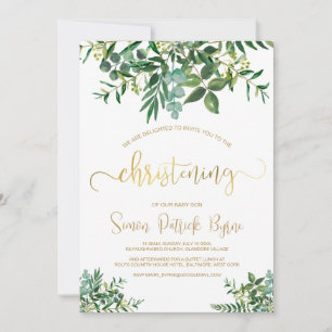 Verdure Christening Faire-part Gold Script