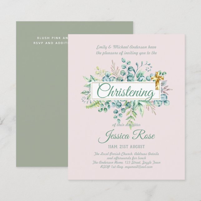 Verdure Christening Invitations Baptême Bautizo Le (Devant / Derrière)
