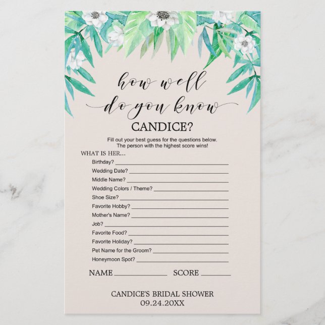 Verdure "Comment Bien Connais-Tu La Mariée" Jeu (Devant)