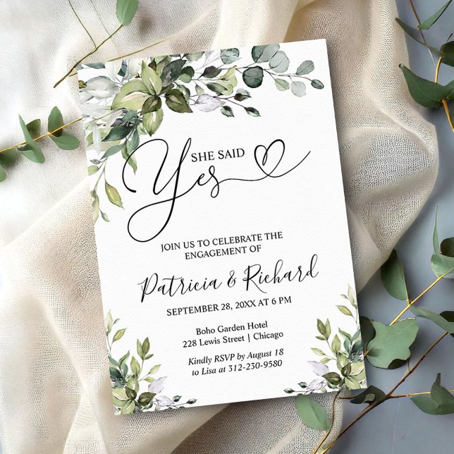 Verdure Elle A Dit Oui Engagement Fête Invitation (Créateur téléchargé)