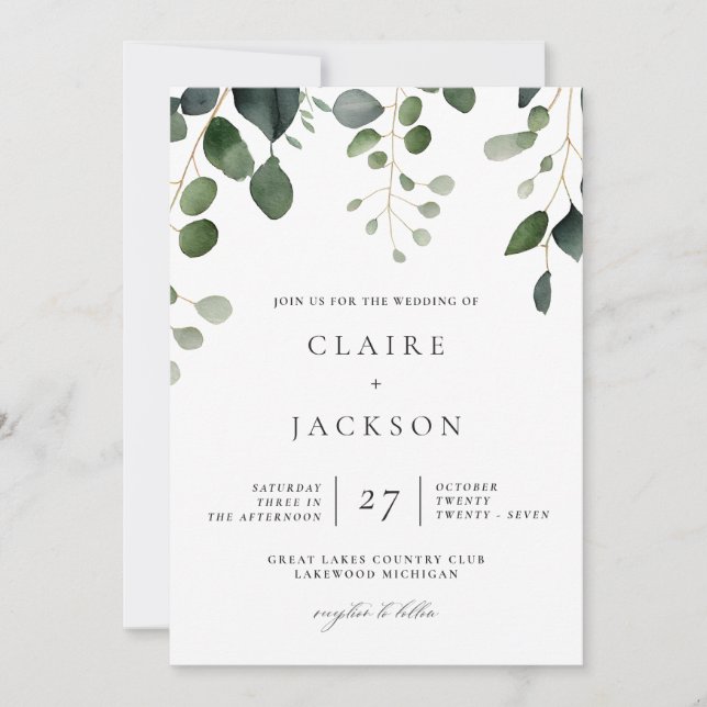Verdure et Eucalyptus Faire-part de mariage modern (Devant)