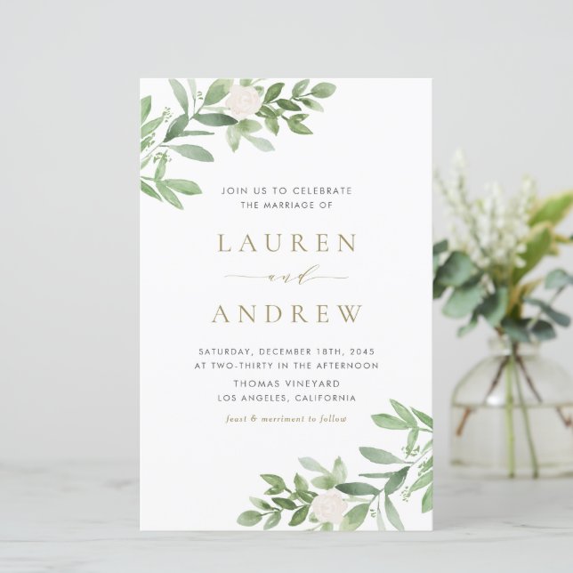 Verdure et fleurs QR Code Faire-part de mariage (Debout devant)