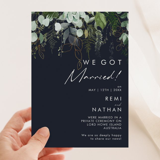 Verdure et or Dark Navy Elopement Faire-part (Créateur téléchargé)