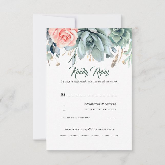 Verdure et rose rose Mariage élégant RSVP (Devant)
