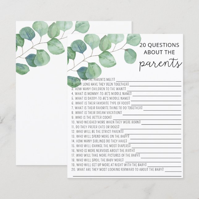 Verdure Eucalyptus 20 Questions sur les Parents (Devant / Derrière)