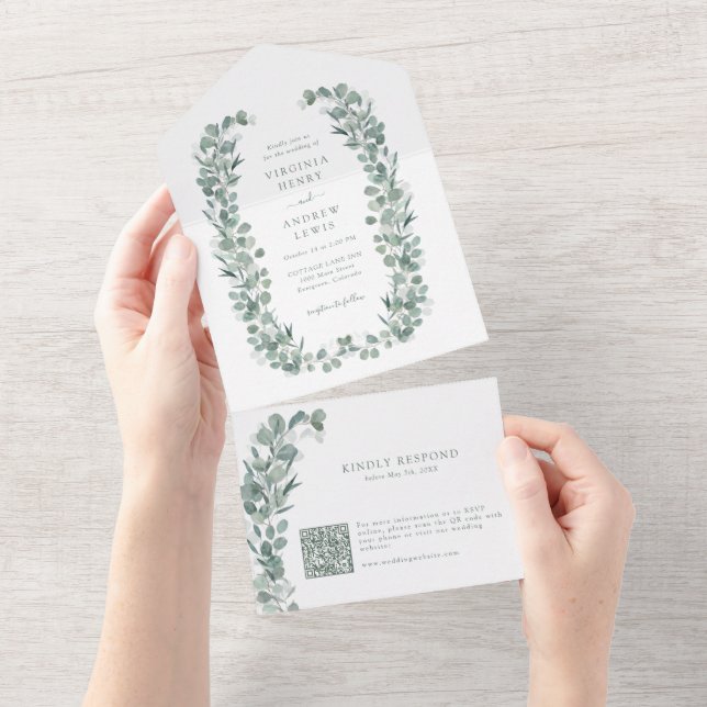 Verdure Eucalyptus Botanique Invitation Tout En Un (Déchirure)