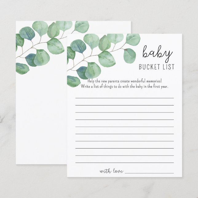 Verdure Eucalyptus - Liste de naissance bébé (Devant / Derrière)