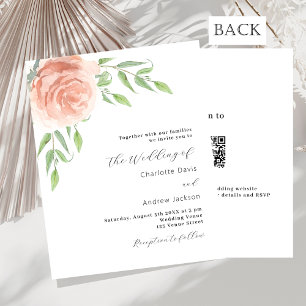 Verdure fleurie rose QR RSVP faire-part de mariage