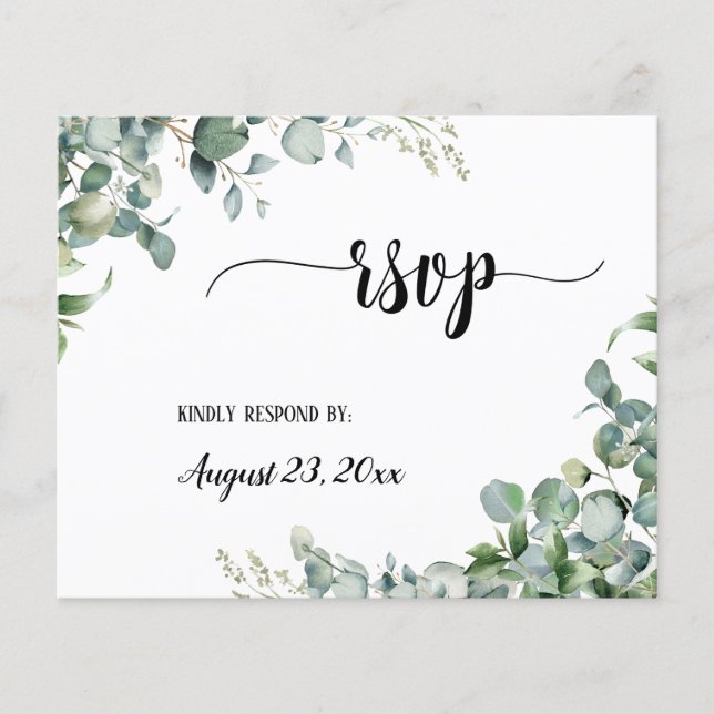 Verdure Floral Eucalyptus Mariage RSVP Répondre (Devant)
