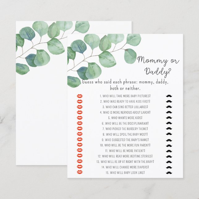 Verdure - jeu de baby shower maman ou papa (Devant / Derrière)