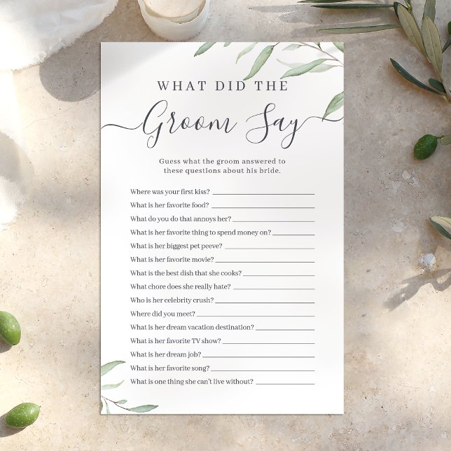 Verdure minimale ce que le marié a dit jeu (Minimal greenery what did the groom say game)