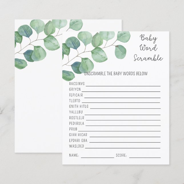 Verdure - Mots mêlés pour bébé | Jeu de Baby Showe (Devant / Derrière)