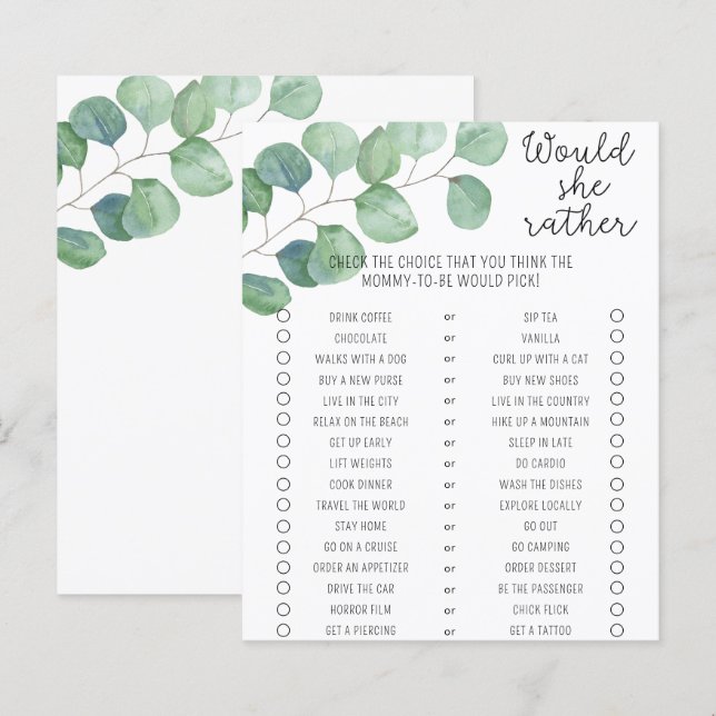 Verdure - Plairait-Elle Plutôt Baby shower Jeu (Devant / Derrière)