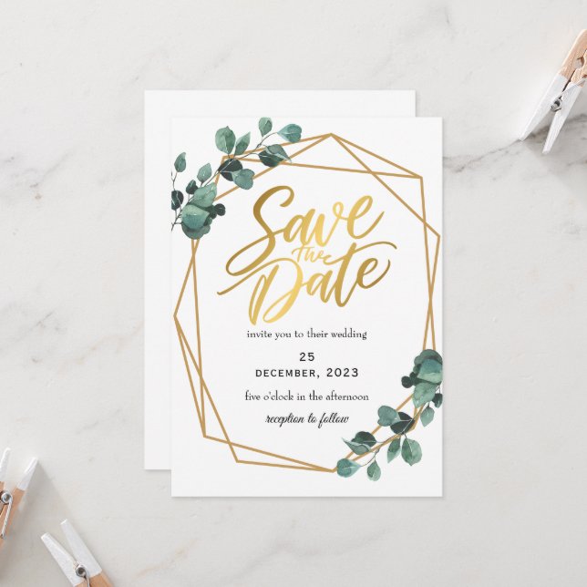 Verdure Romantique Sauvez La Date Invitation (Devant/Arrière en situation)