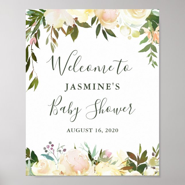 Verdure rustique Baby shower Floral Affiche de bie (Devant)