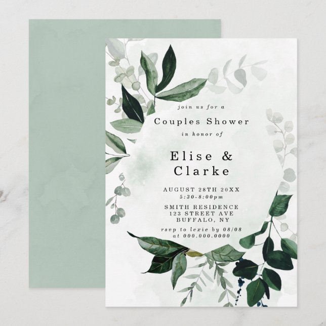 Verdure Rustique Eucalyptus Couples Invitations de (Devant / Derrière)