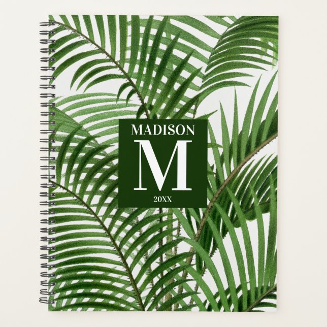 Verdure tropicale Aquarelle Palmier Monogramme (Devant)