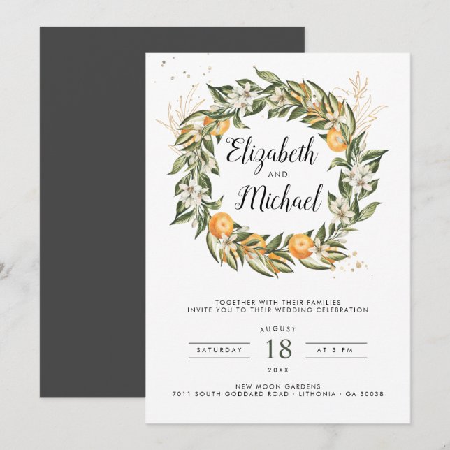 Verger de Citrus | Invitation de mariage botanique (Devant / Derrière)