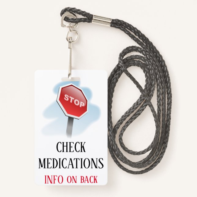 Vérifier les médicaments Badge avec cordon (Devant avec lanière)