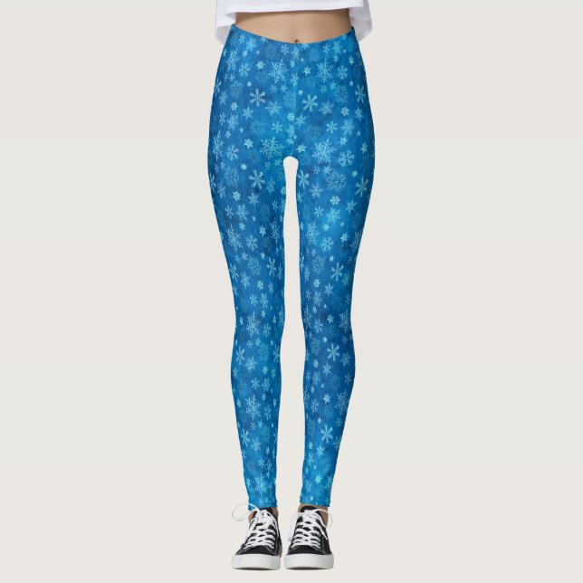 Véritable Aquarelle Bleue Fluge Hiver Leggings (Devant)